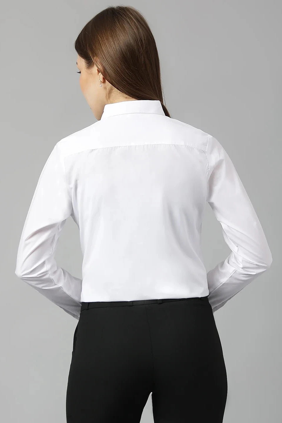 Women’s White Cotton Solid Slim Fit Shirt with Concealed Placket
