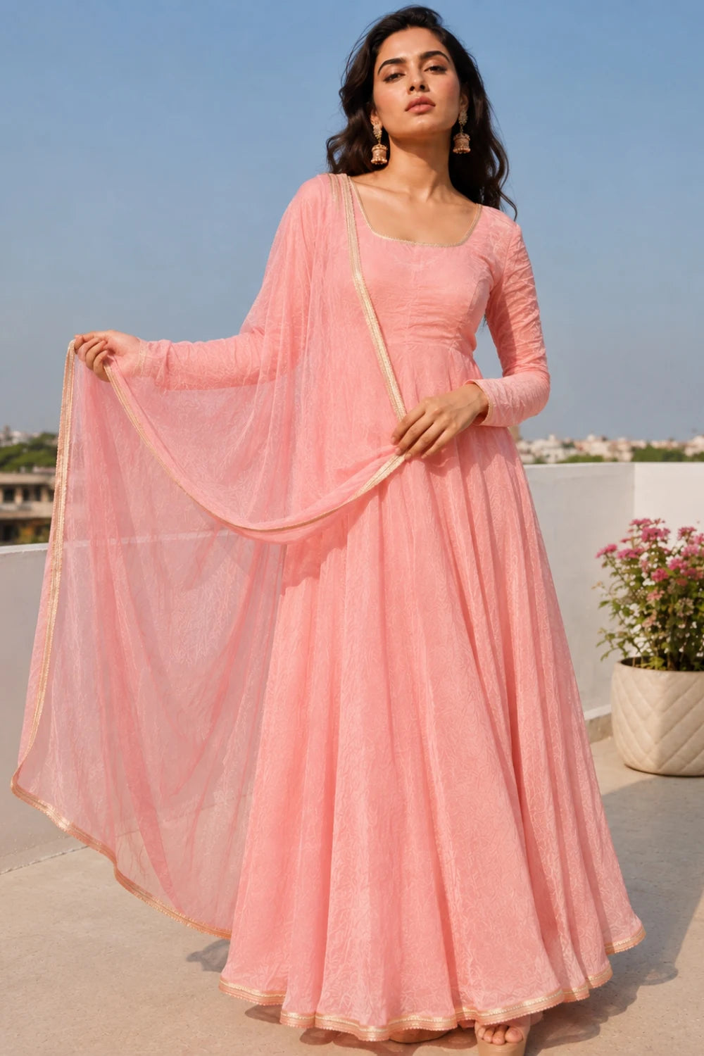 Anarkali Suit Set with Palazzo & Dupatta