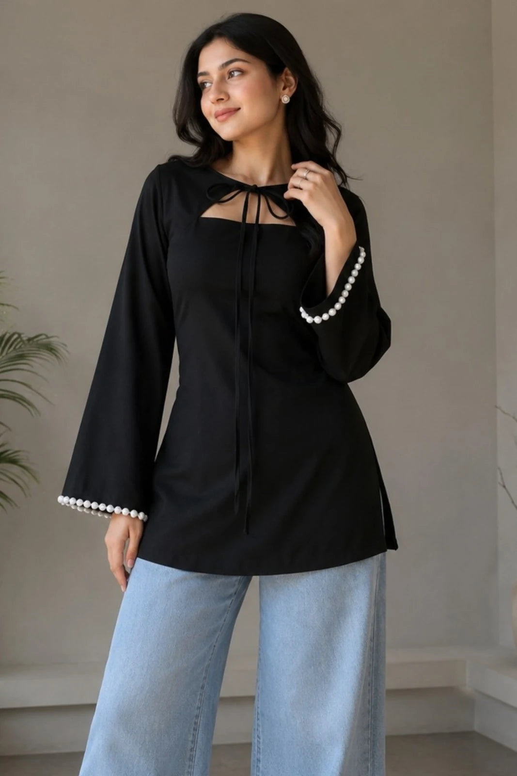Triangle Neck Black Kurti