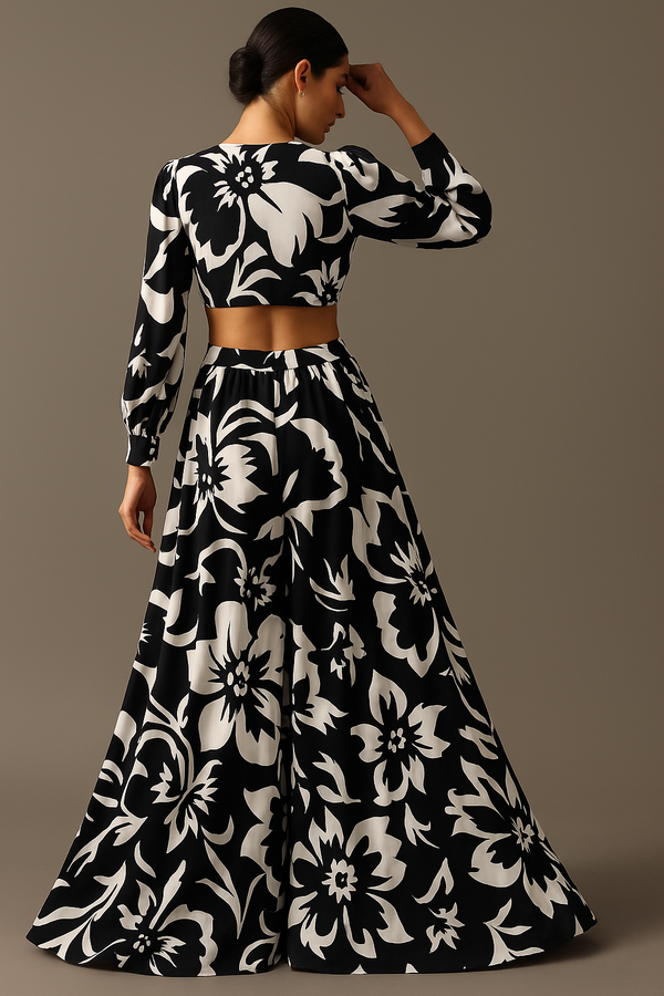 Black & White Floral Georgette Co-Ord Set for Women