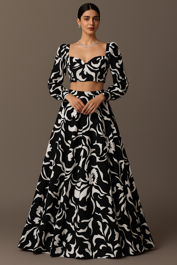 Black & White Floral Georgette Co-Ord Set for Women