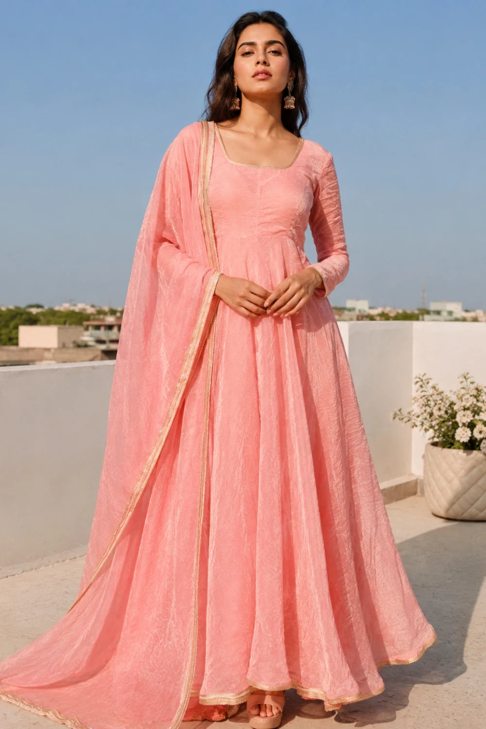 Anarkali Suit Set with Palazzo & Dupatta