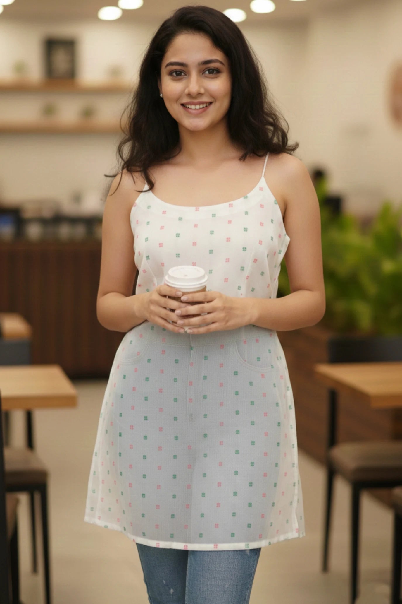 Sleeveless Short Crepe Kurti