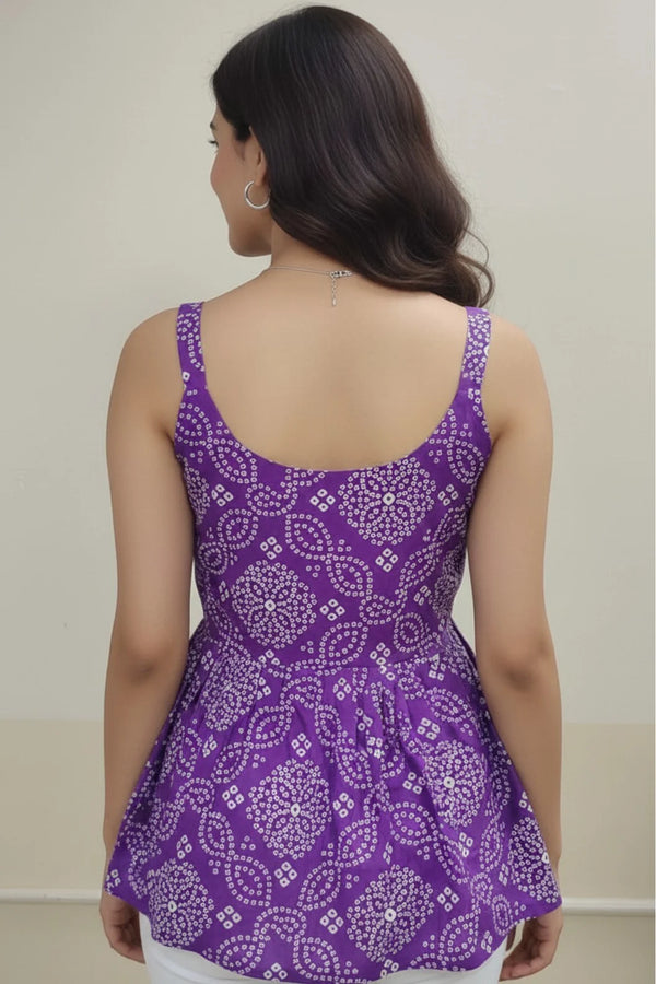 Flared Bandhani Print Kurti top for Women