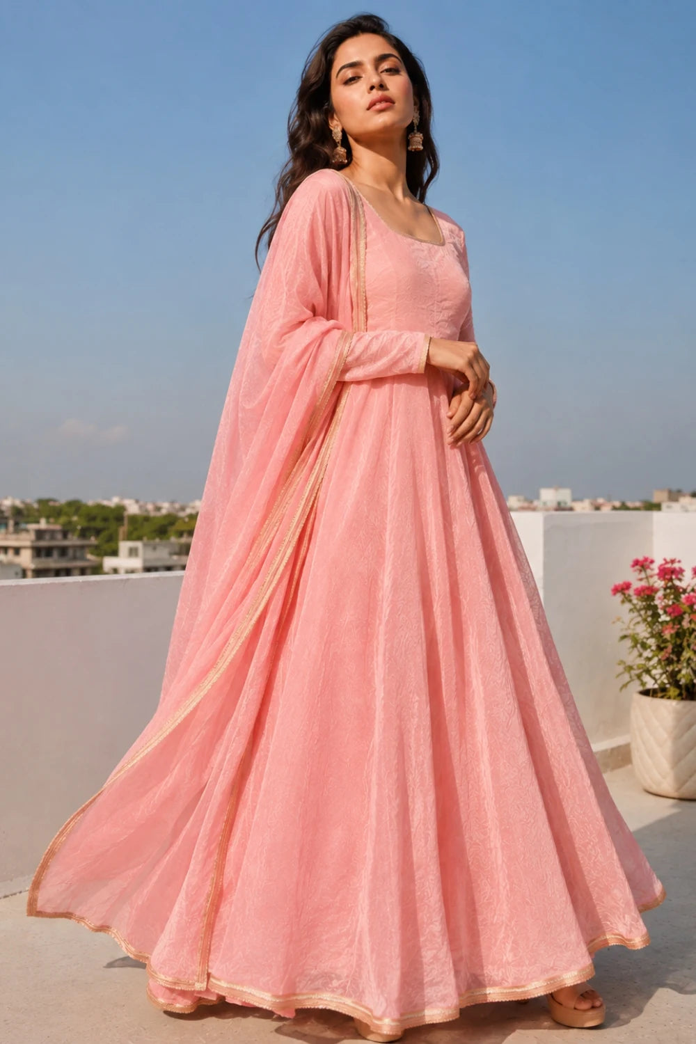 Anarkali Suit Set with Palazzo & Dupatta