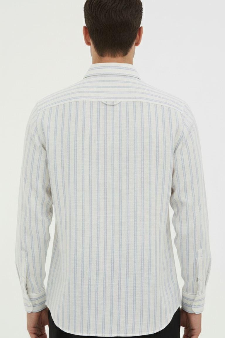 Men's White Pure Linen Shirt with Stripes