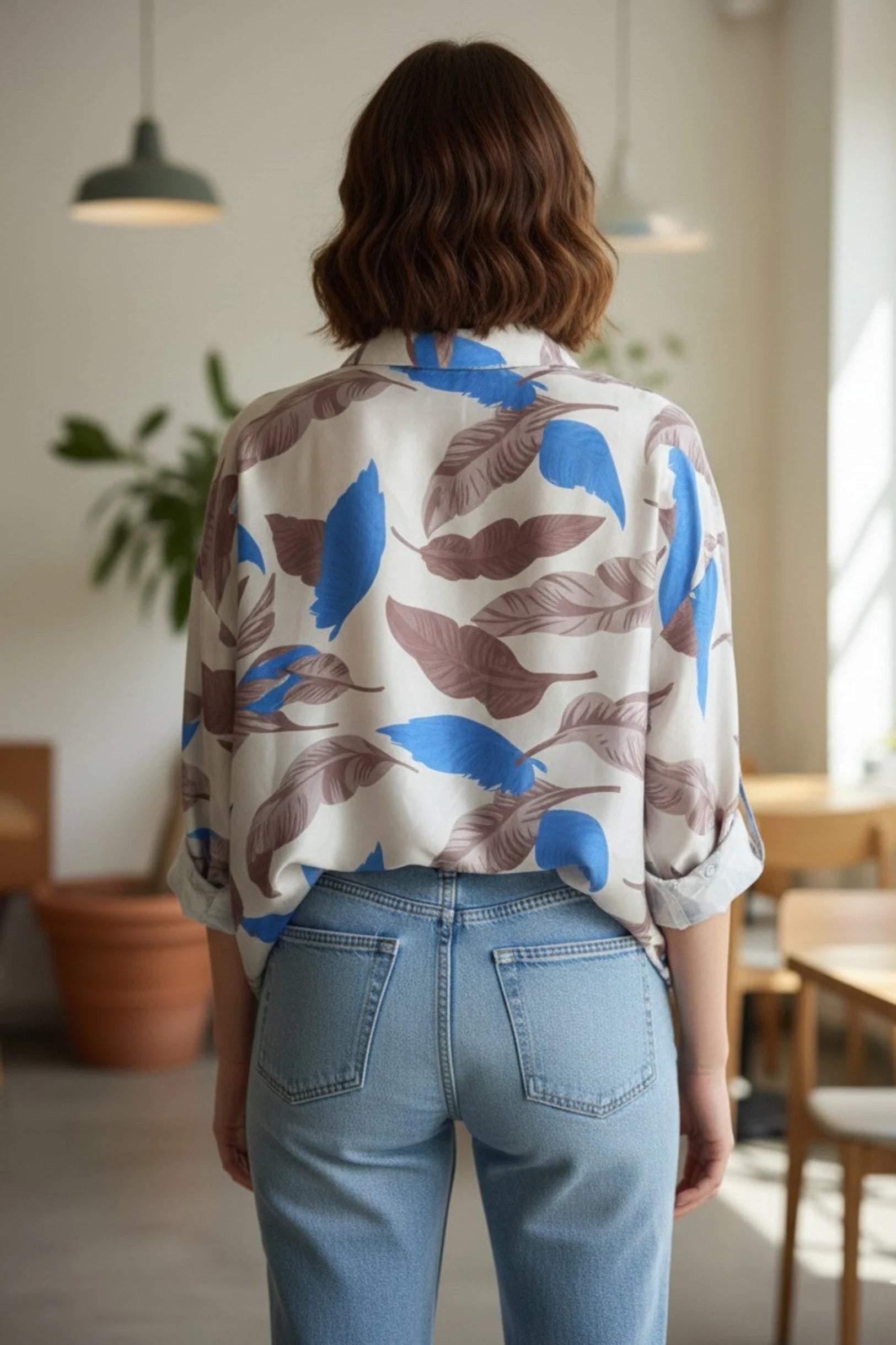 Women’s Cotton Abstract Print Oversized Shirt,