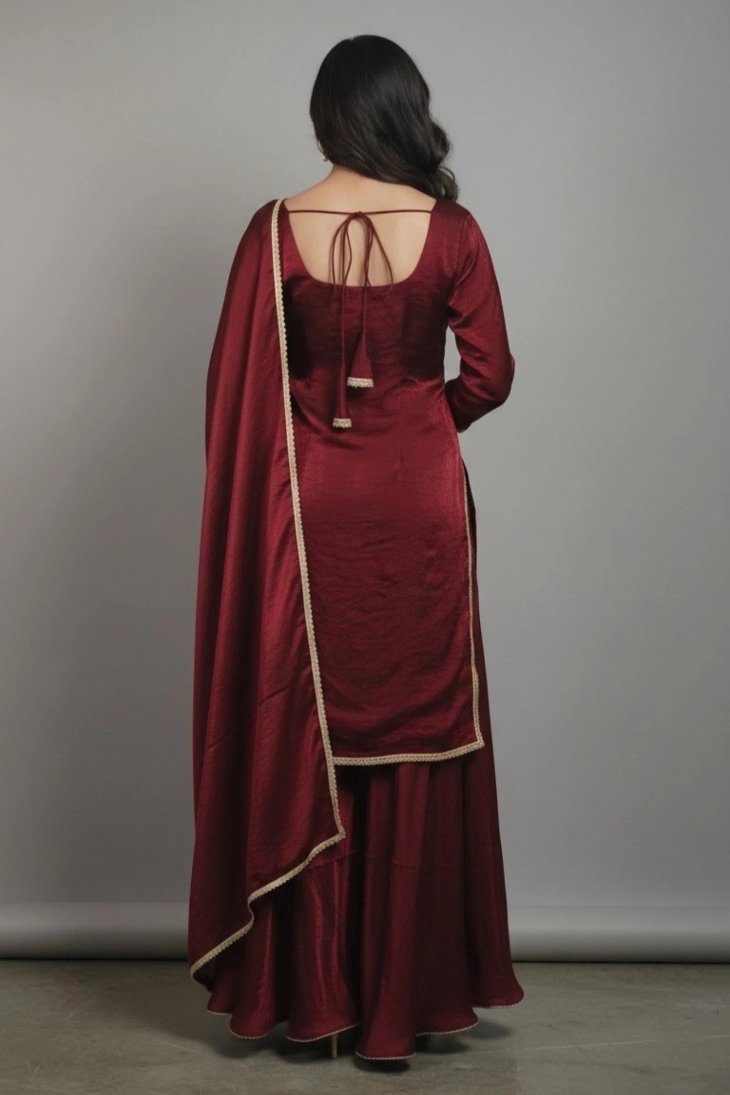 Women's Maroon Sandy Silk Sharara Set