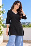 Black V-Neck Lace Kurti