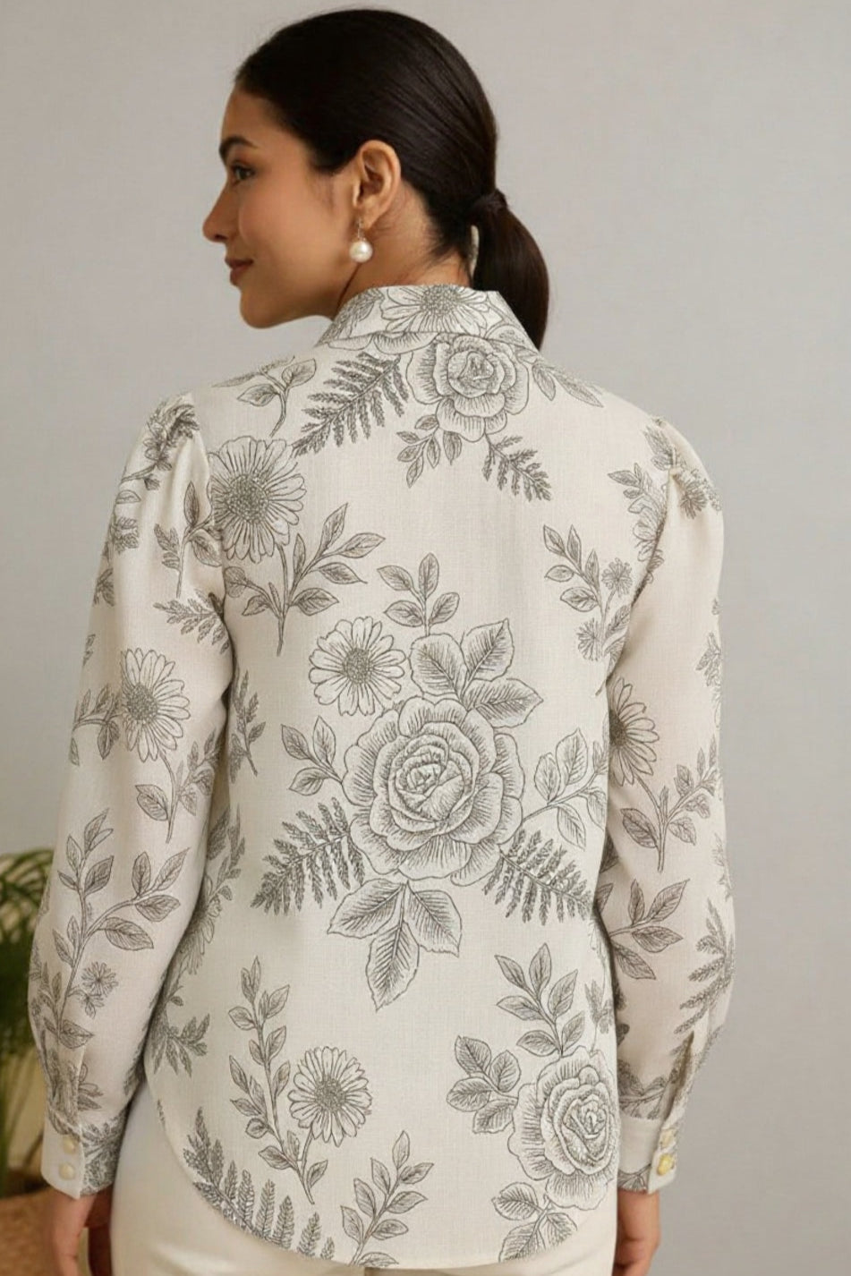 Women Off White Floral Shirt
