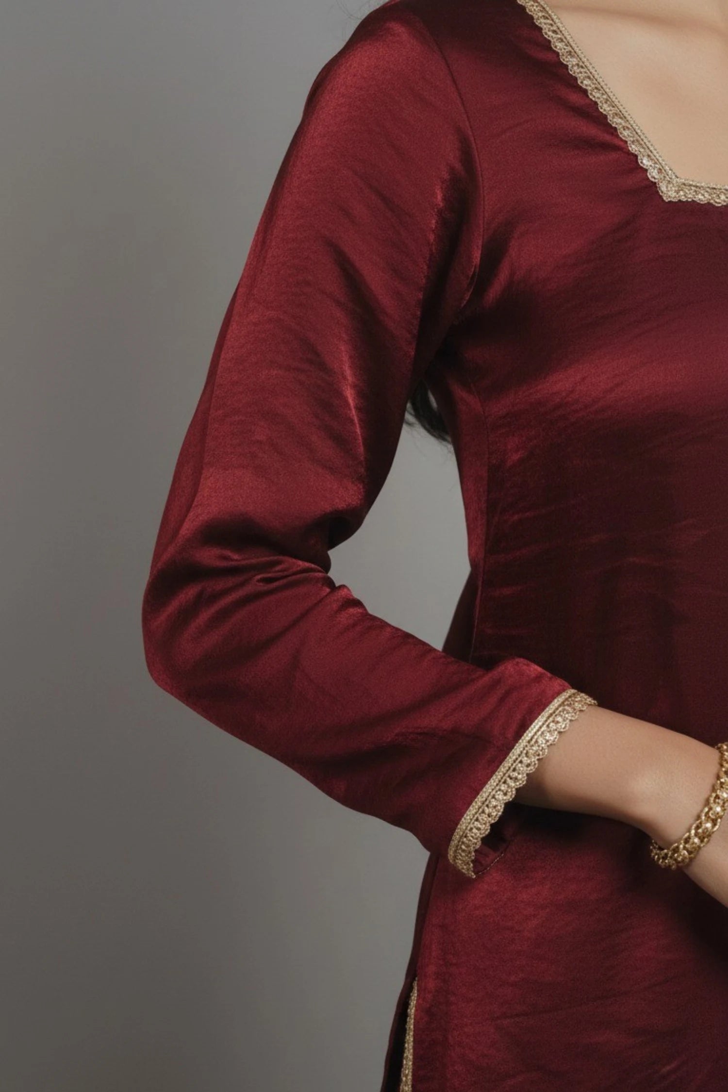 Women's Maroon Sandy Silk Sharara Set