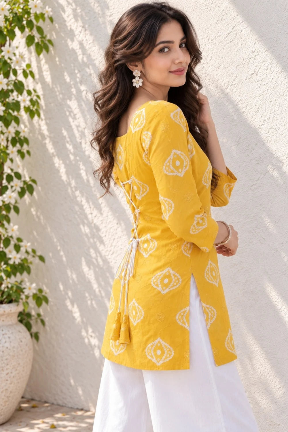 Yellow Cotton Short Kurti