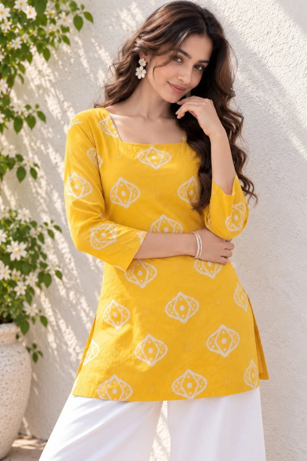 Yellow Cotton Short Kurti