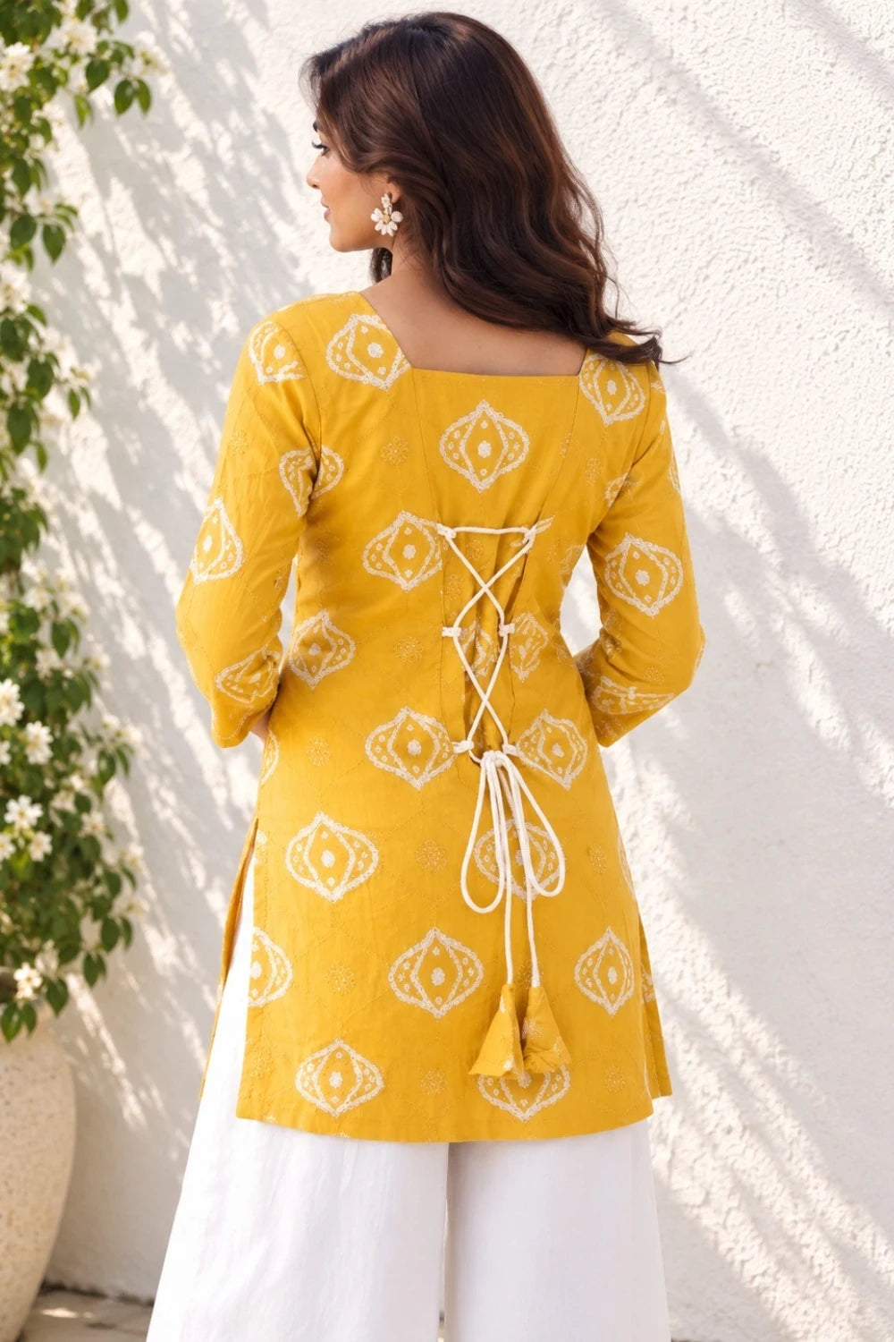 Yellow Cotton Short Kurti
