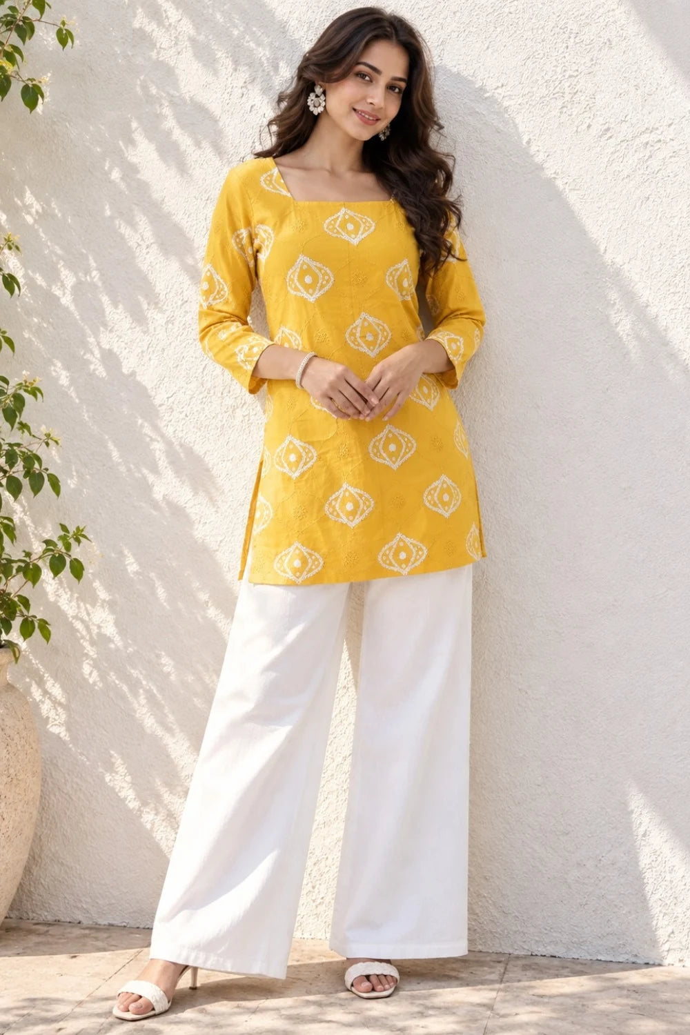 Yellow Cotton Short Kurti