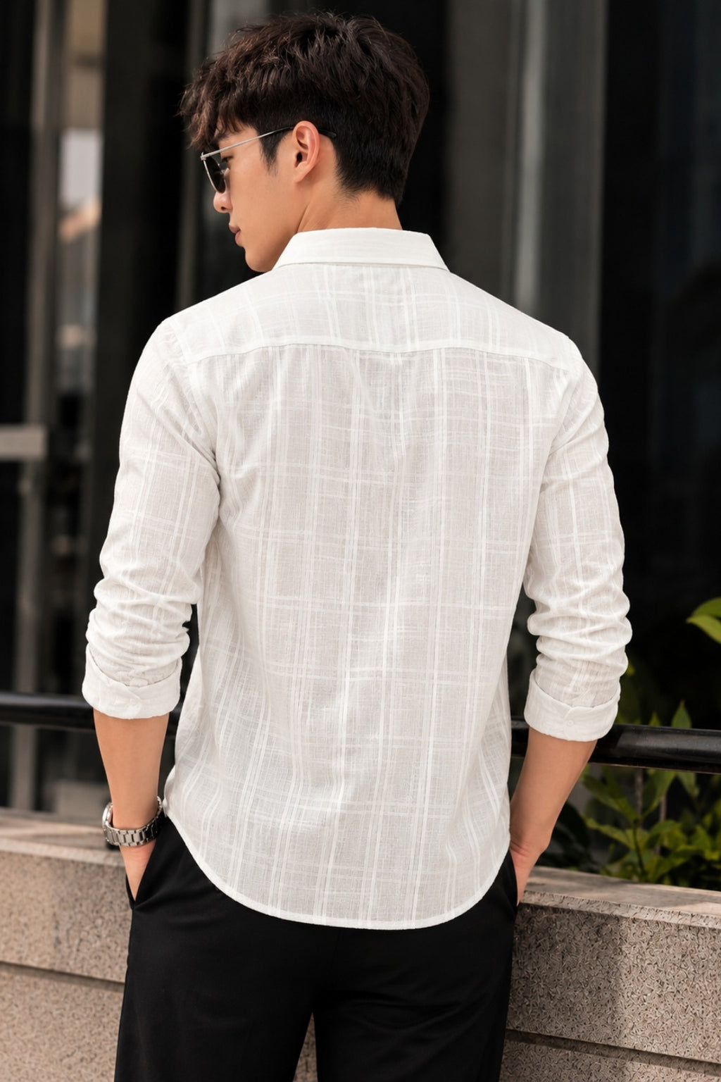 Men's White Cotton Check Shirt