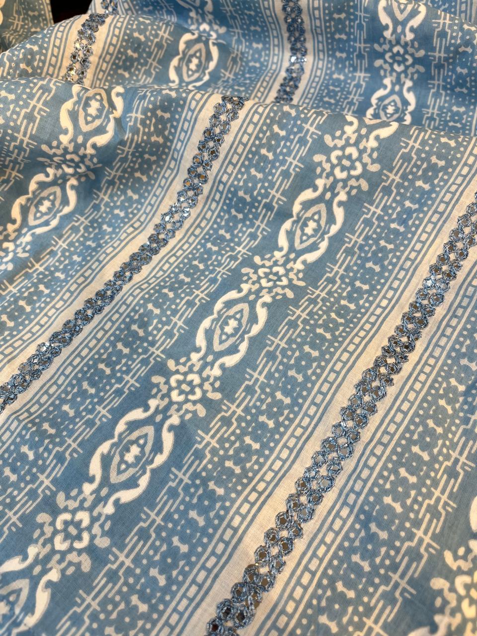 Blue Pure Cotton Short Kurti with Jaipuri Mirror Work