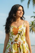 Women palm leaf print dress, sleeveless flared cotton dress, knee length beach wear summer outfit