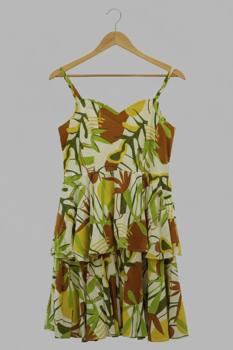 Women palm leaf print dress, sleeveless flared cotton dress, knee length beach wear summer outfit