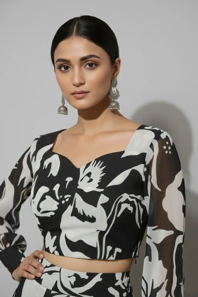 Stylish women black dress featuring an elegant black dress with a beautiful floral dress pattern. This trendy women two piece dress fits perfectly into modern women dresses, ideal as western dress, comfortable summer dresses for women, graceful maxi dresses for women, and versatile dresses for everyday wear.