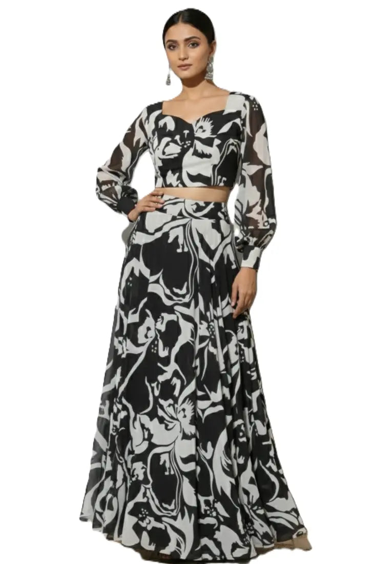 Stylish women black dress featuring an elegant black dress with a beautiful floral dress pattern. This trendy women two piece dress fits perfectly into modern women dresses, ideal as western dress, comfortable summer dresses for women, graceful maxi dresses for women, and versatile dresses for everyday wear.