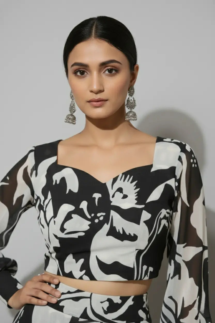 Stylish women black dress featuring an elegant black dress with a beautiful floral dress pattern. This trendy women two piece dress fits perfectly into modern women dresses, ideal as western dress, comfortable summer dresses for women, graceful maxi dresses for women, and versatile dresses for everyday wear.