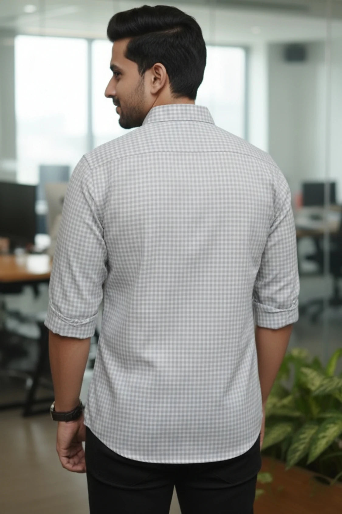 Crafted from soft fabric, this cotton shirt for men offers all-day comfort. A versatile check shirt for men that pairs perfectly with trousers or chinos.