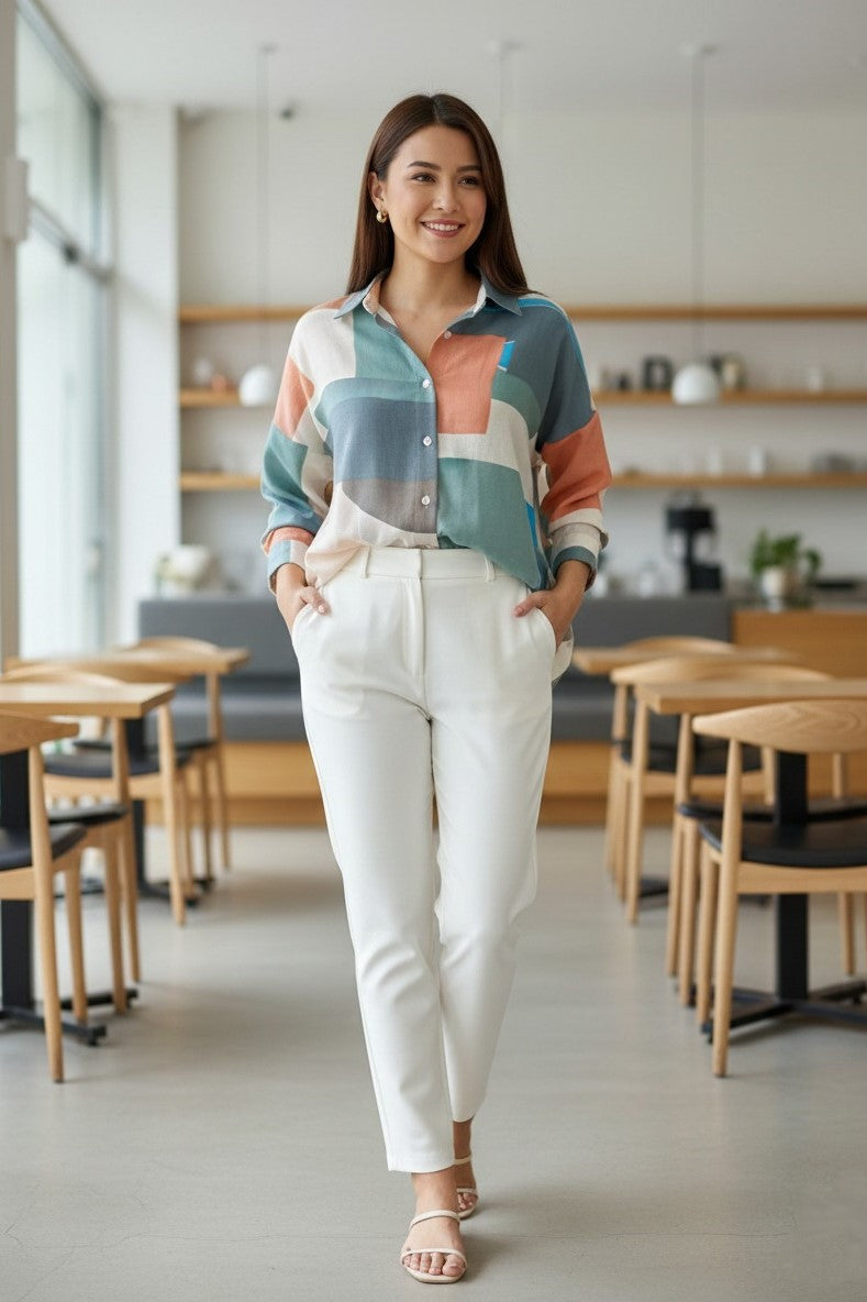 Cotton shirt for women with floral print and full sleeves. Stylish ladies cotton shirt, printed shirt for women, summer shirt, and comfortable long sleeve top for daily wear.