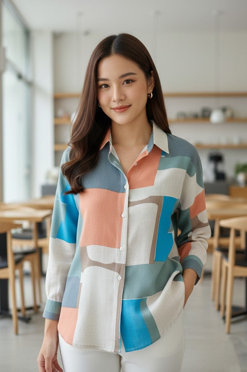 Cotton shirt for women with floral print and full sleeves. Stylish ladies cotton shirt, printed shirt for women, summer shirt, and comfortable long sleeve top for daily wear.