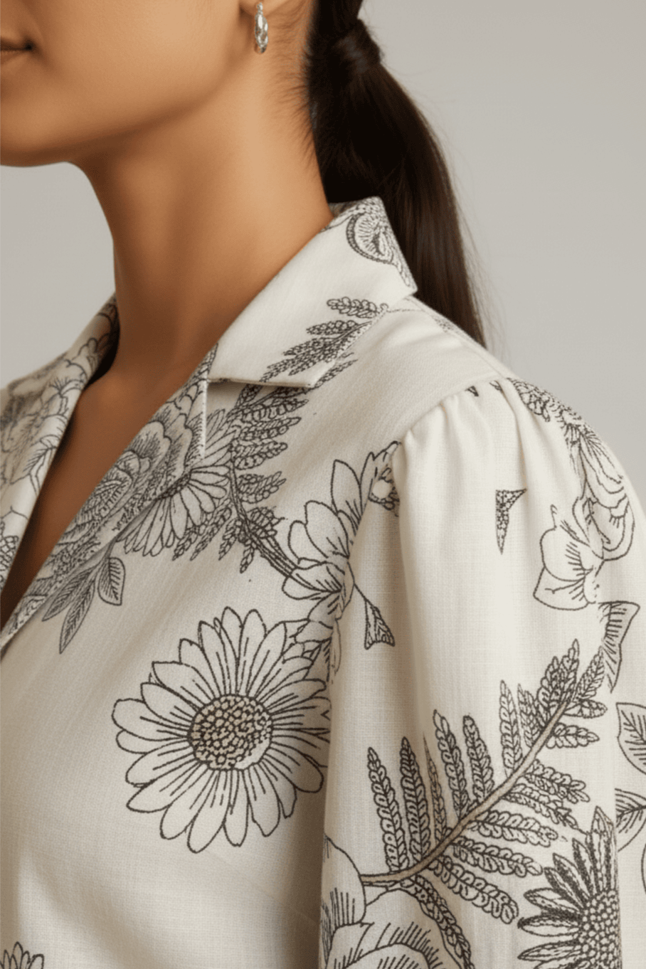 Cotton Floral Top for Women – Neckline Detail