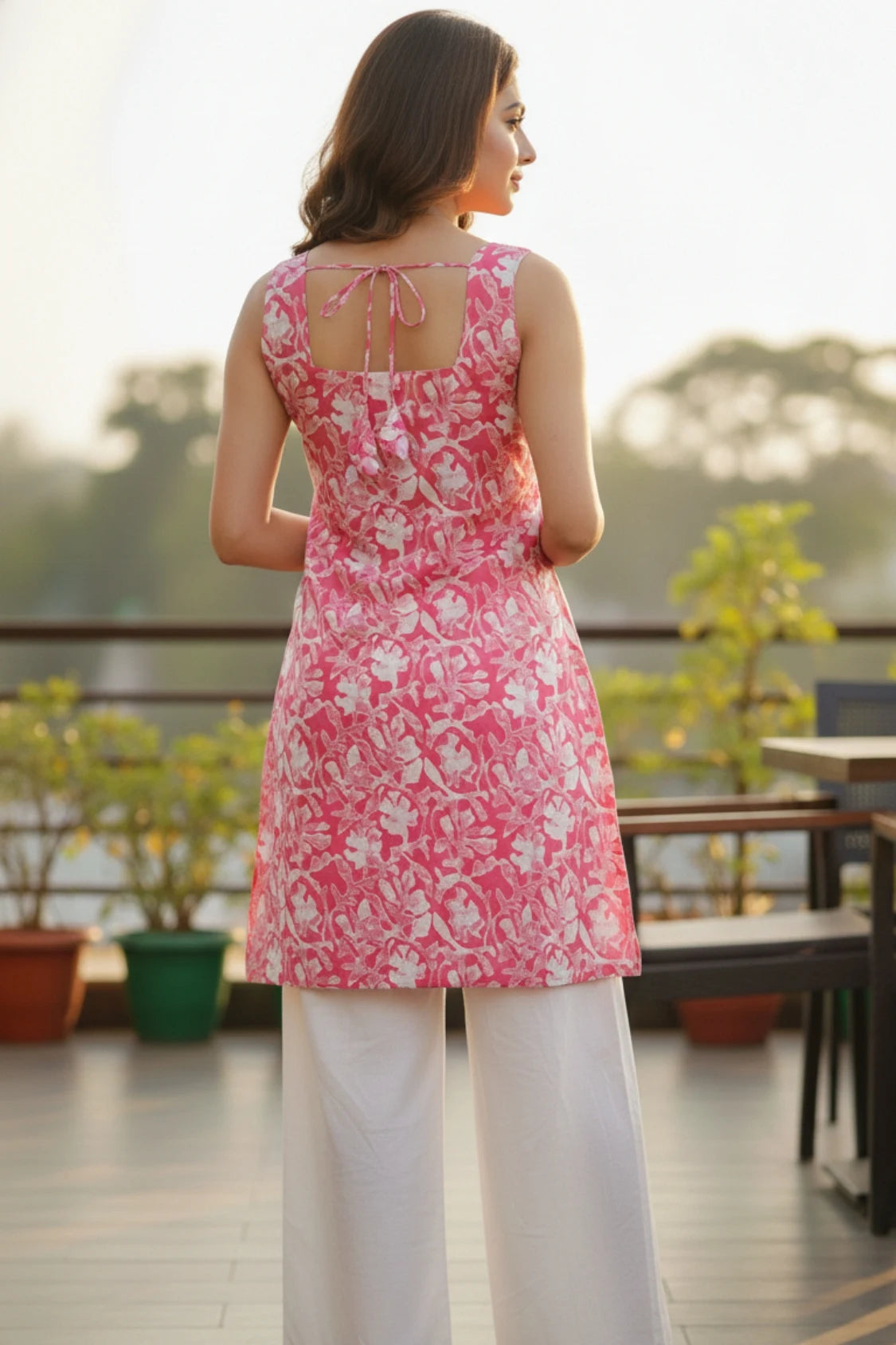 Cotton short kurti for women, beautiful pink cotton kurti, short kurti with back dori, perfect short kurti for jeans