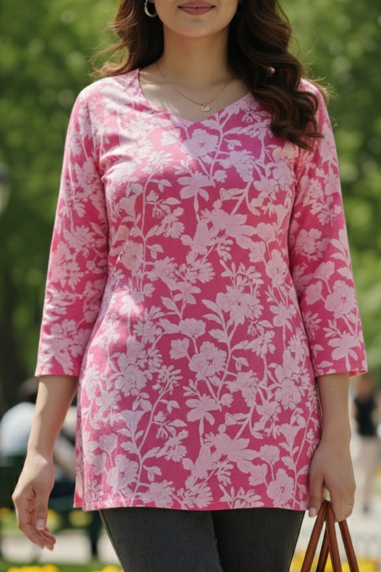 Cotton short kurti for women, beautiful pink cotton kurti, short kurti with back dori, perfect short kurti for jeans