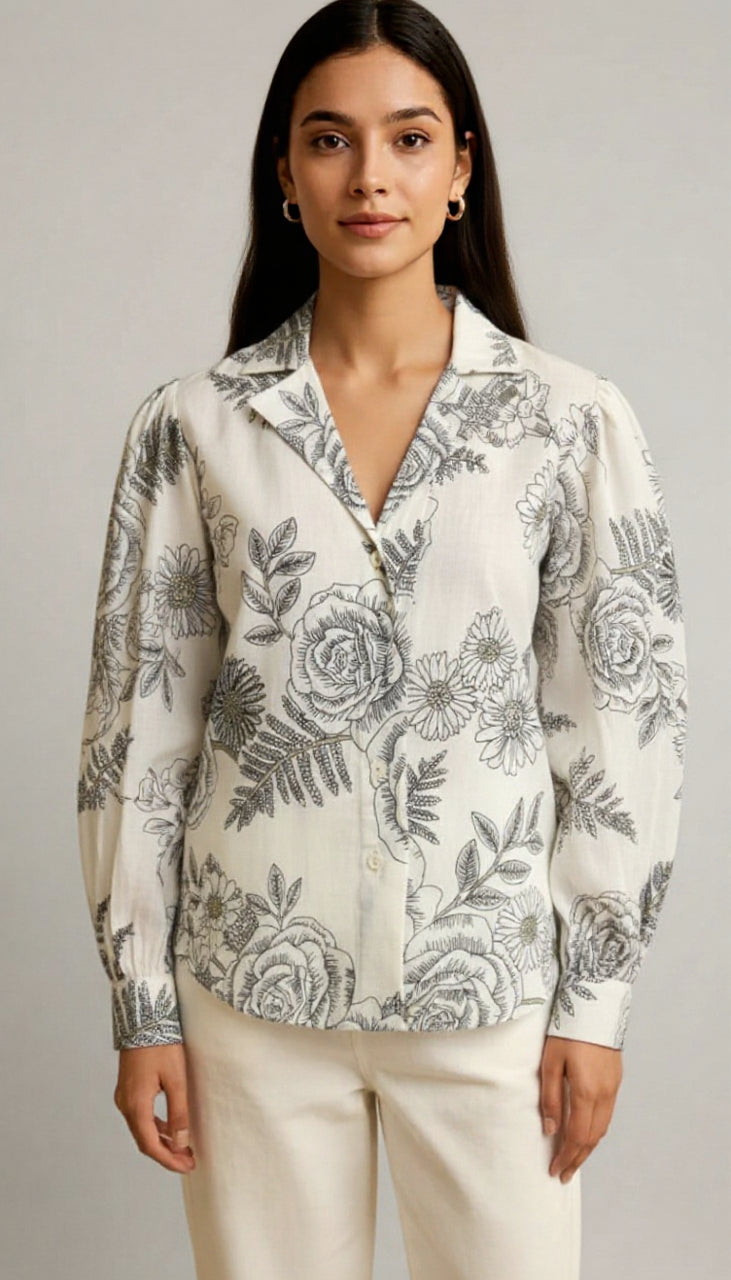 Elevate your office style with this floral shirt for women. A polished choice in women's shirts, these cotton shirts for women offer a perfect blend of comfort and professional flair.