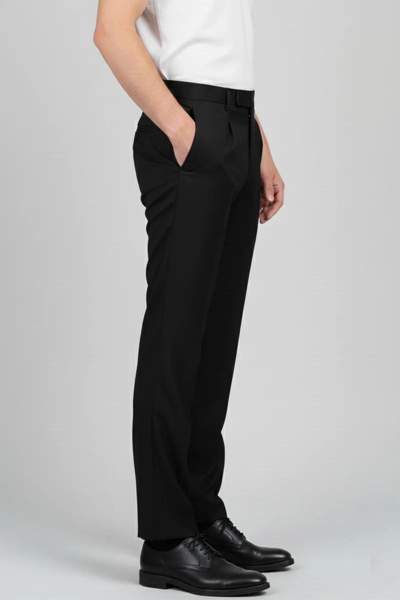 Men's Black Cotton Formal Pant with pleates