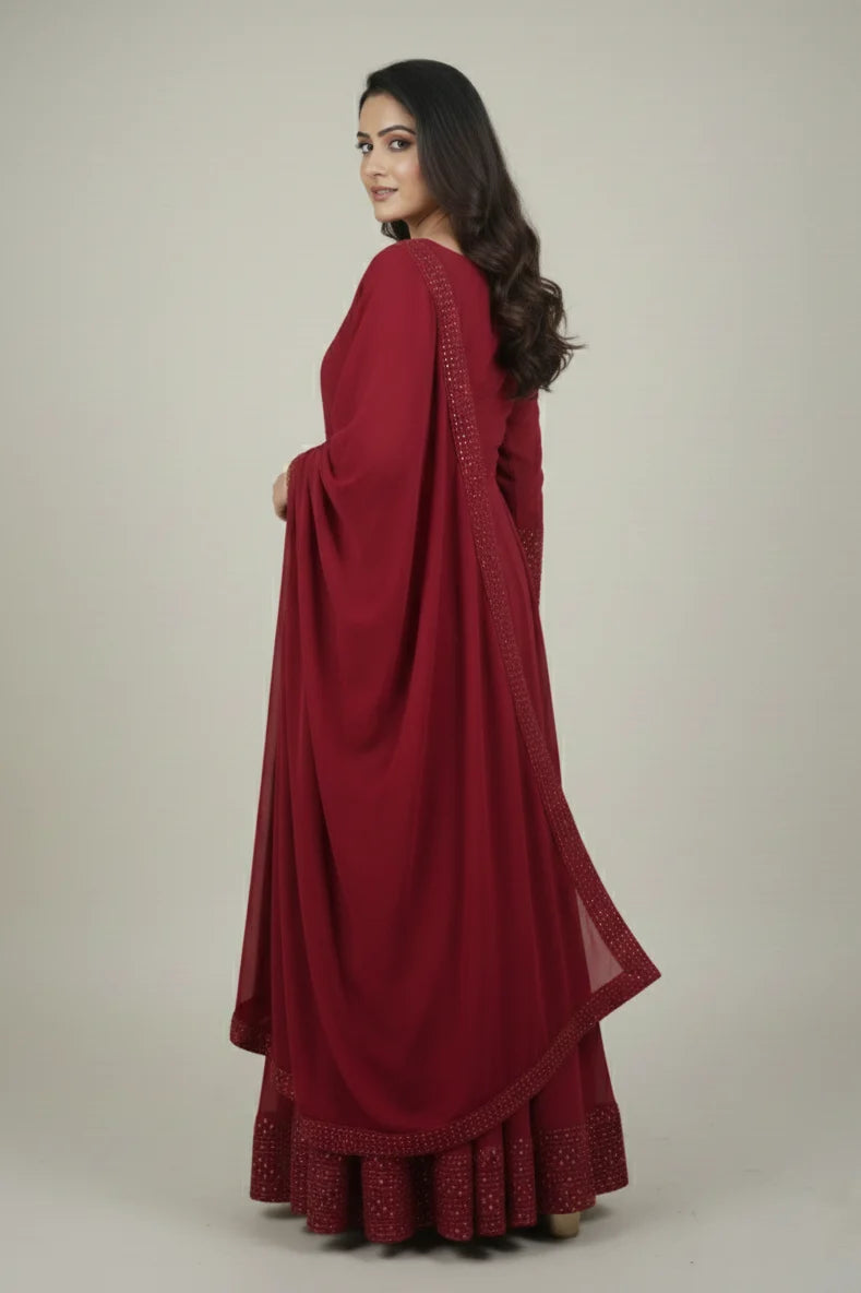 Women's Maroon Anarkali Gown