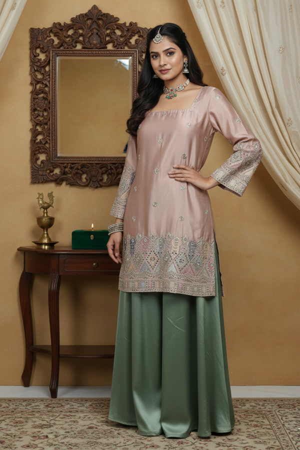 Cotton Blend Kurta Palazzo Set for Women