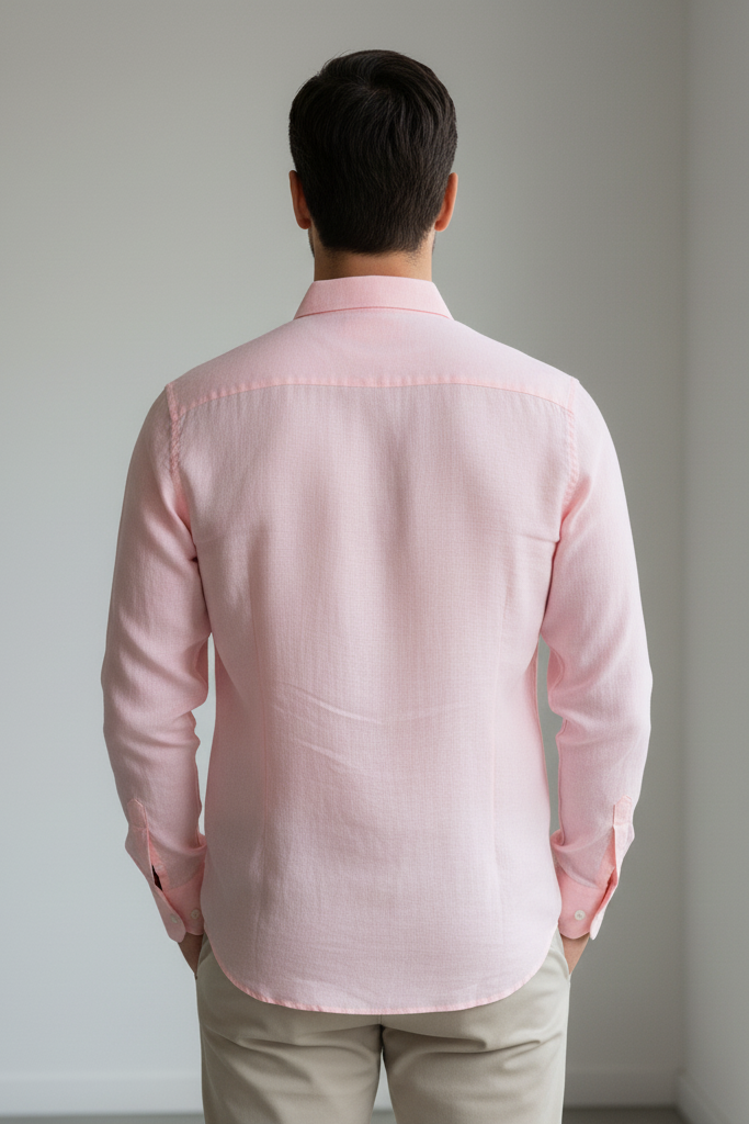 Men's Light Pink Linen Spread Collar Shirt