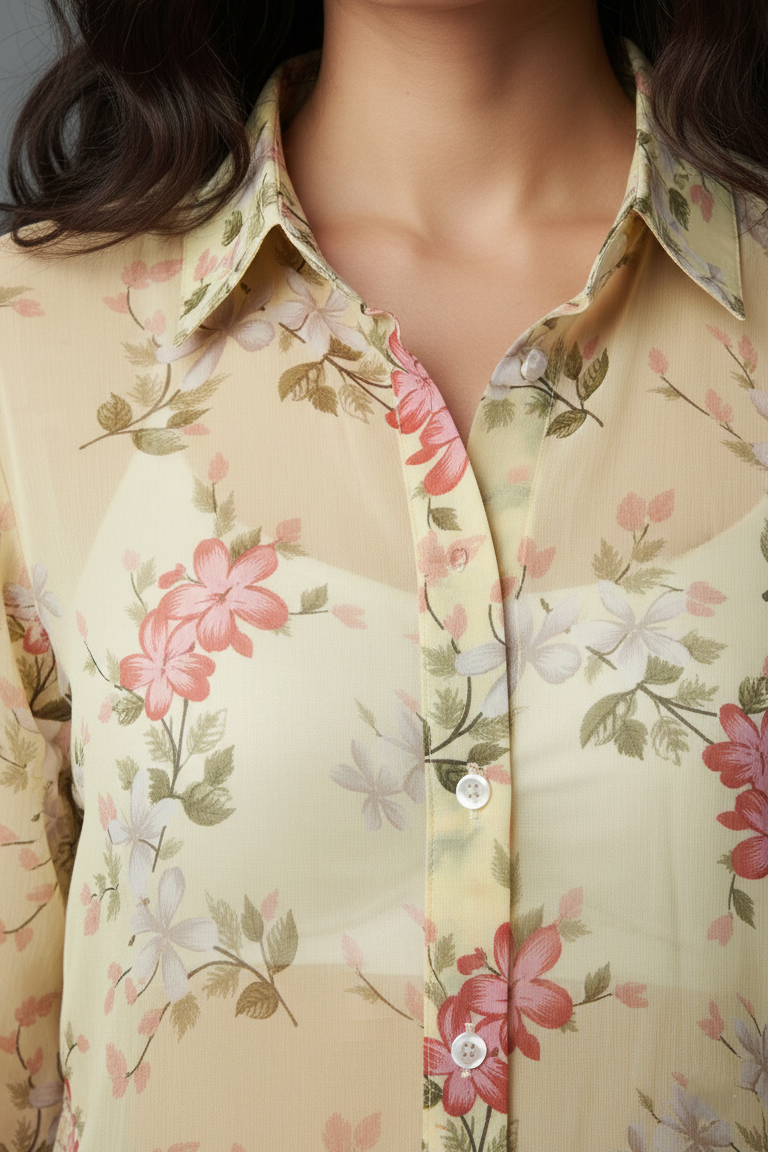 Women’s Yellow Georgette Korean Fit Floral Shirt