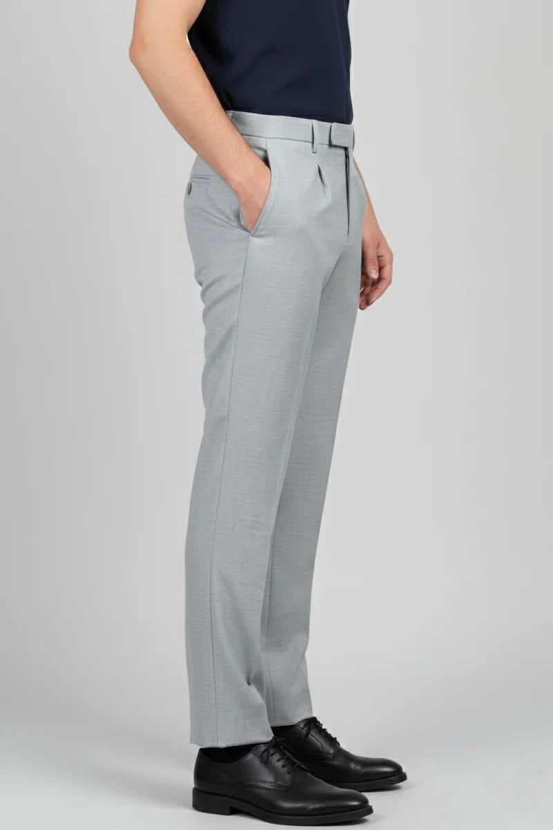 Men’s Light Gray Cotton Formal Trousers | Regular Fit Office Wear