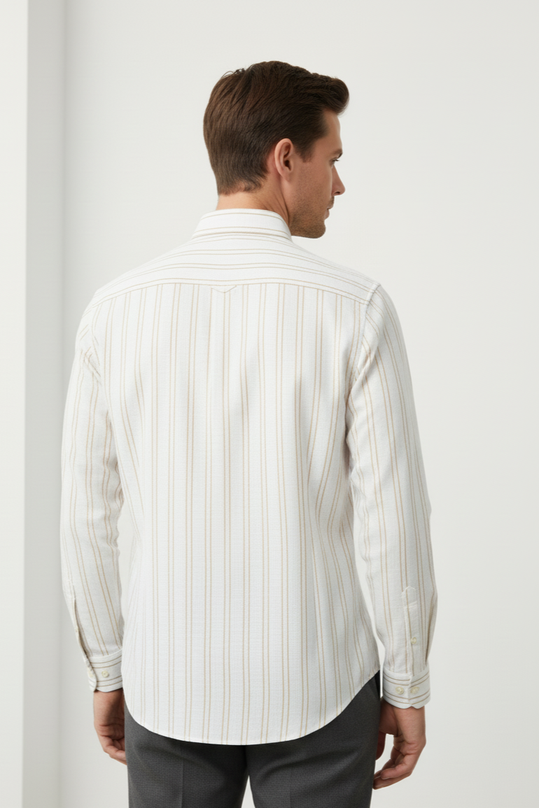 Men's Classic Fit White Black Striped Linen Shirt