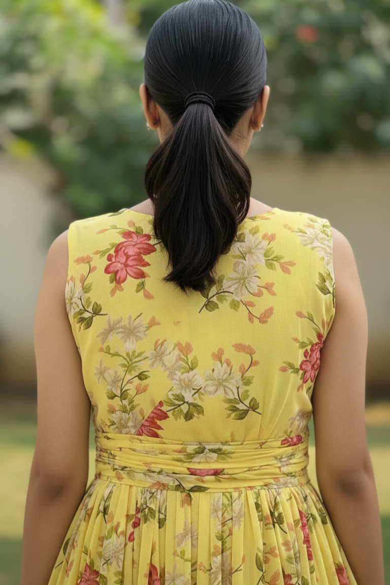 Yellow Floral Printed Midi Dress for Women