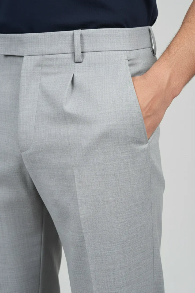 Men’s Light Gray Cotton Formal Trousers | Regular Fit Office Wear