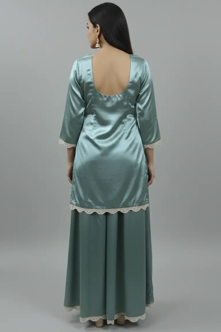 Women’s Mint Green Silk Kurta Palazzo Set