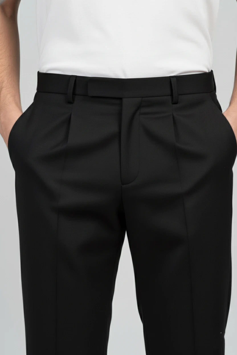 Men's Black Cotton Formal Pant with pleates