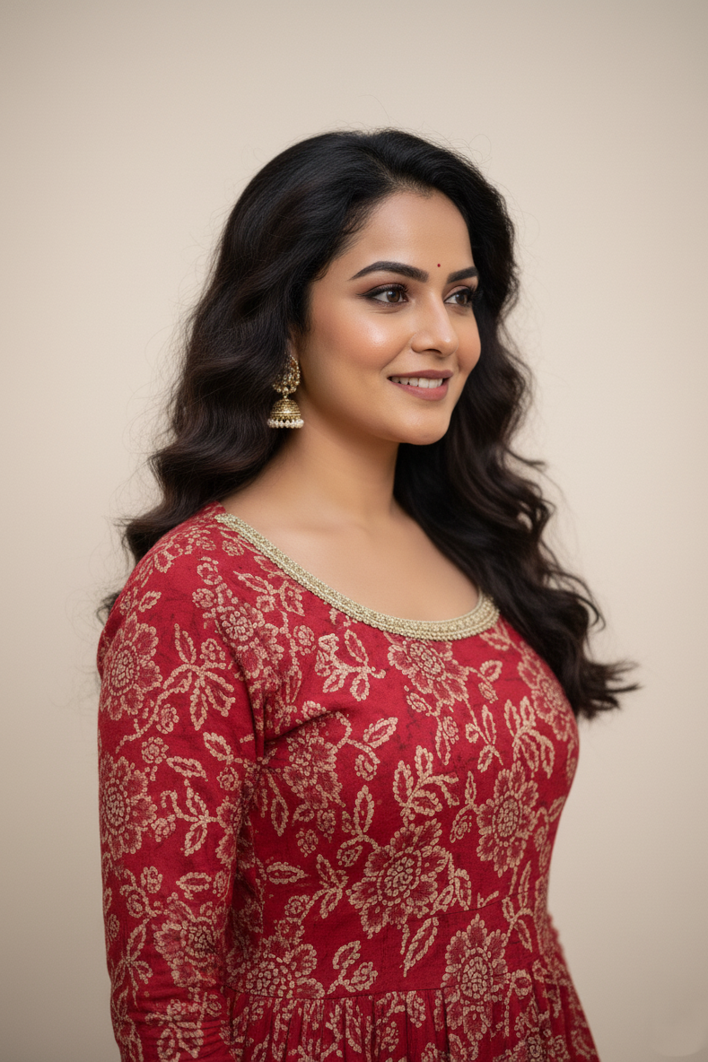 Magenta Full Sleeve Round Neck Anarkali Gown for Women