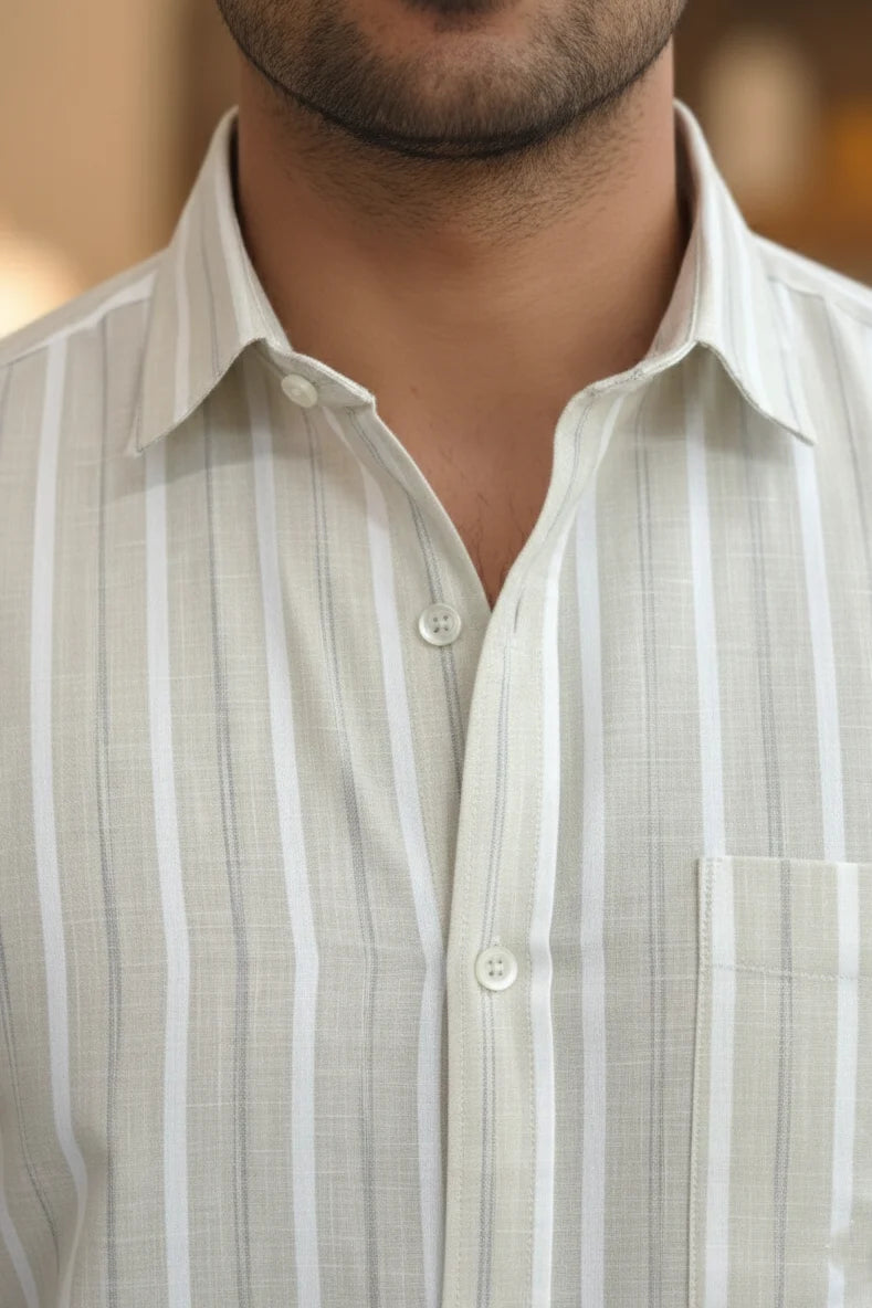 Men’s Beige Cotton Striped Shirt