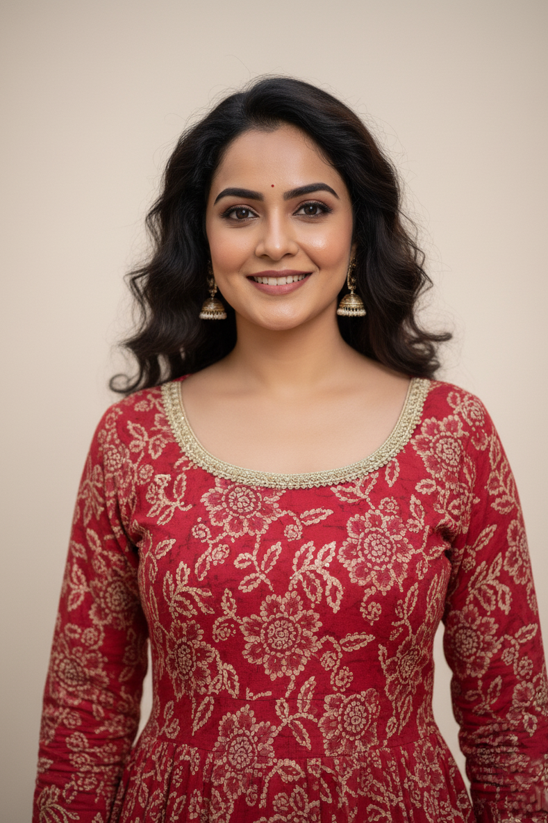 Magenta Full Sleeve Round Neck Anarkali Gown for Women