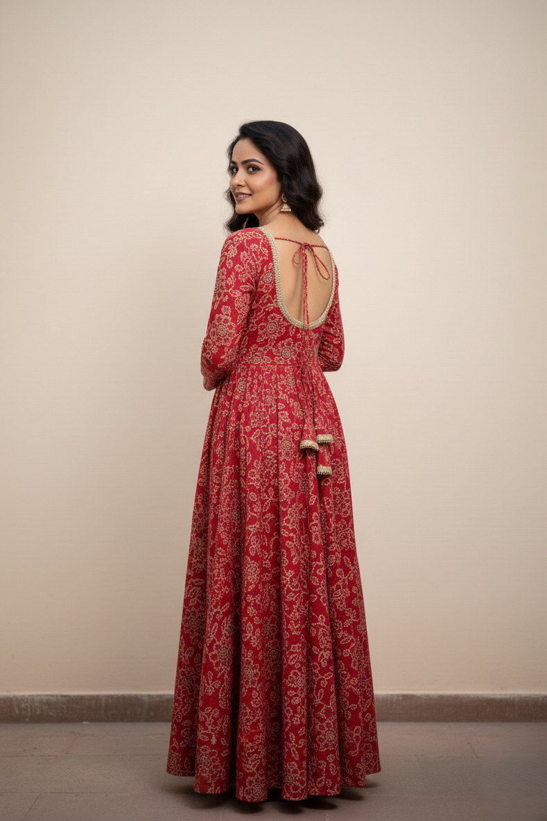 Magenta Full Sleeve Round Neck Anarkali Gown for Women