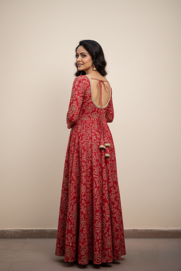 Magenta Full Sleeve Round Neck Anarkali Gown for Women