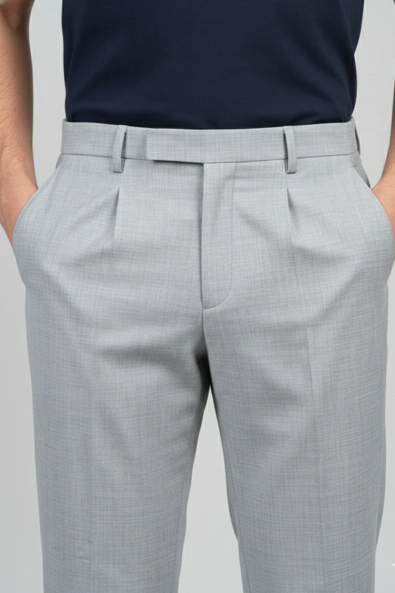 Men’s Light Gray Cotton Formal Trousers | Regular Fit Office Wear